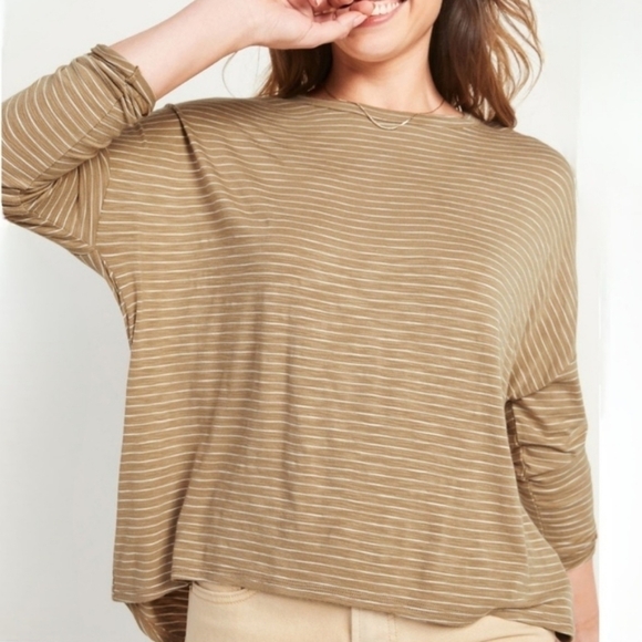 Old Navy Luxe Oversized Slub-Knit Tee Earth Brown Stripe XXL - Picture 1 of 9